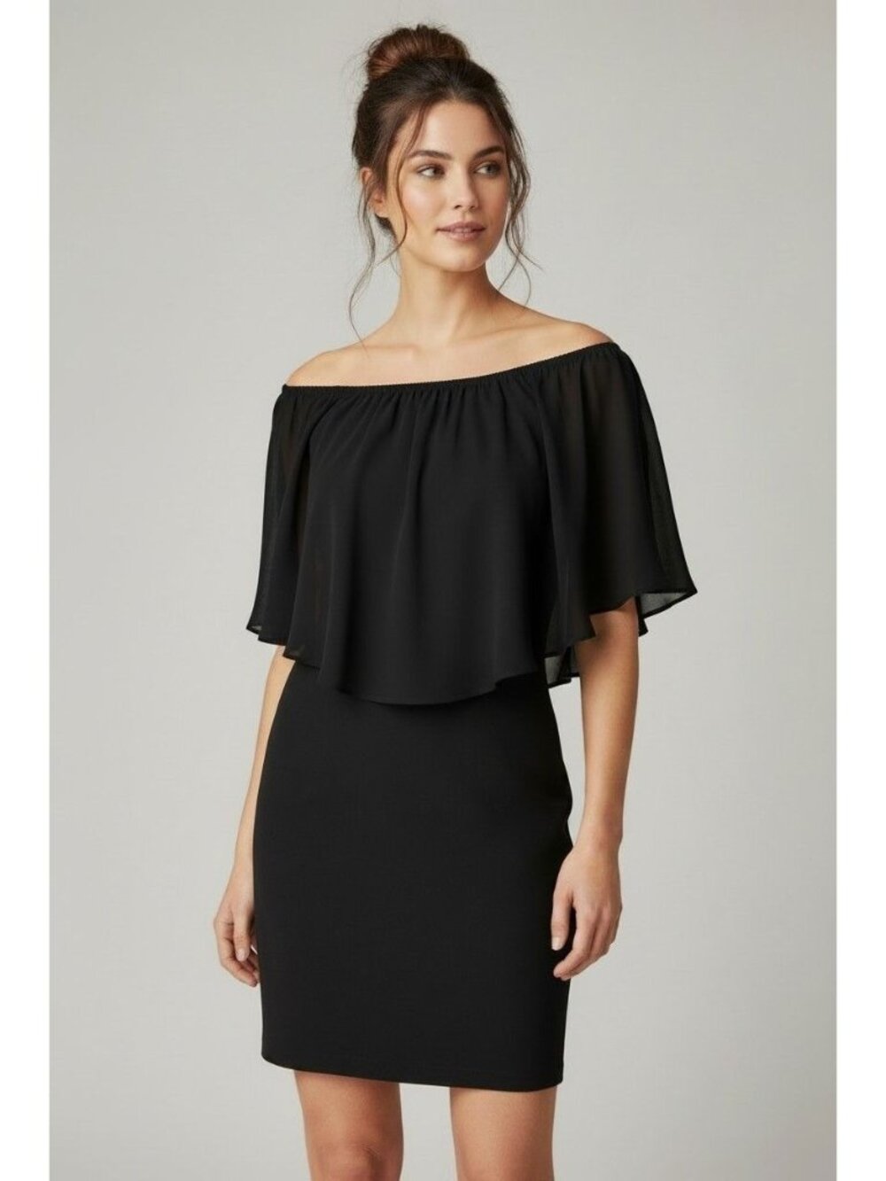 Thalia Sodi Chiffon Popover Dress,  Black, Sz. S